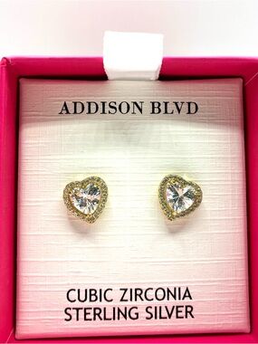 Addison Blvd Gold Heart Cubic Zirconia Stud Earrings